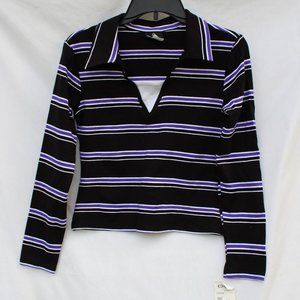 NWT JRs LS Black Purple White Stripe Shirt XL